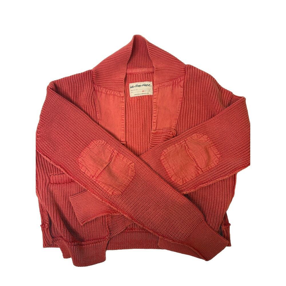 NWOT Free People Worn Thru Dark Coral Surplus Cardi Cropped Slouchy Cotton Sz XS - Picture 2 of 9